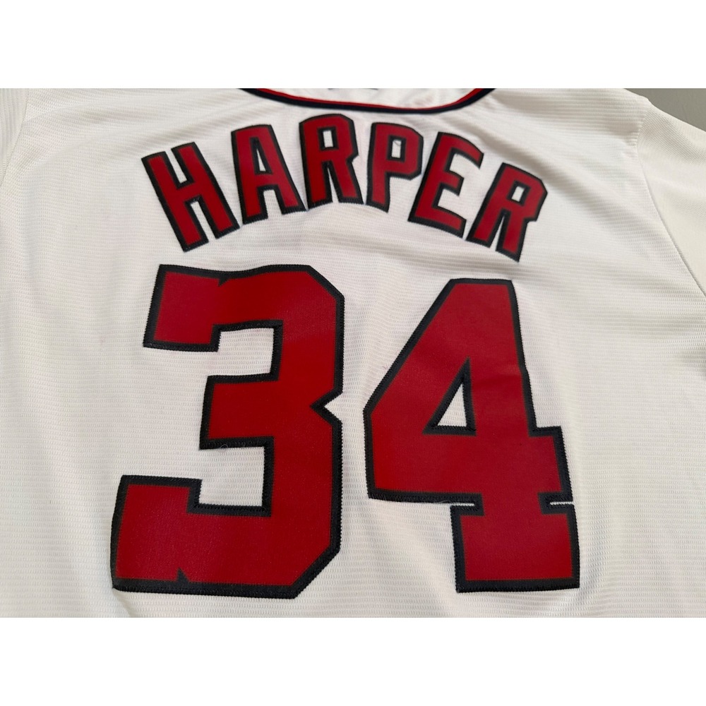 Majestic Washington Nationals Jersey Mens 2XL White Good Bryce Harper 34 MLB - Picture 3 of 14